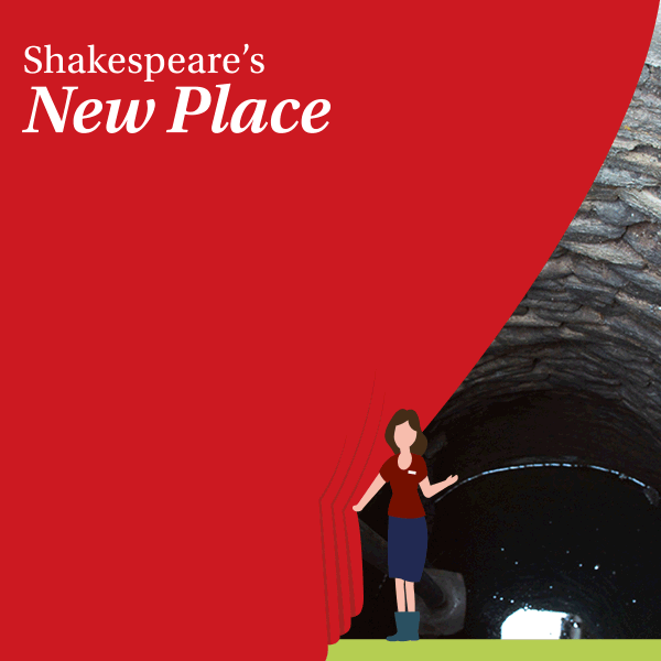 A figure draws aside a curtain to reveal a stone-faced well with light reflecting on the water.