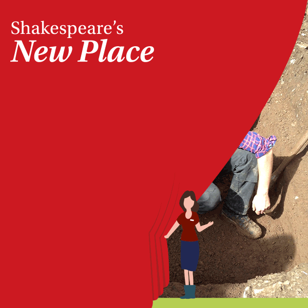 A figure draws a curtain aside to reveal an archaeologist working with  trowel at the foot of a trench.