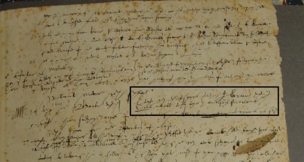 Extract from diary of Thomas Greene, 1614 (BRU15/13/29). "W. Shakespeare telling J. Greene that I was not able to beare the enclosing of Welcombe".