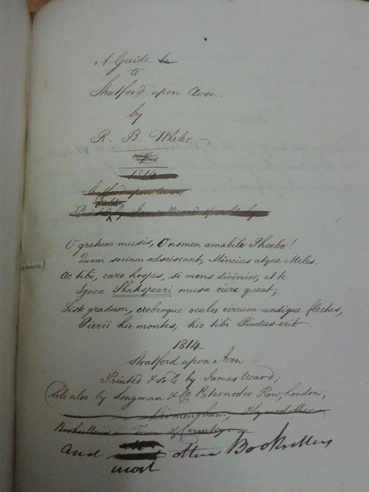 R. B. Wheler's manuscript of his Guide to Stratford, 1814.