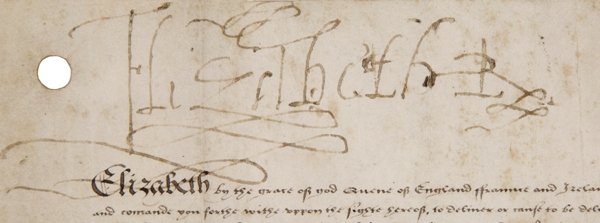Signature of Elizabeth I on a warrant in the Shakespeare Birthplace Trust Collections (ref: ER115)