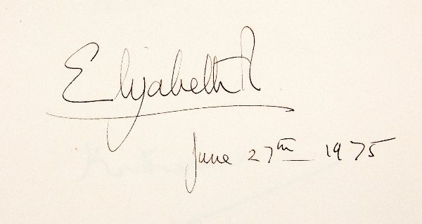 Signature of Elizabeth II from the Shakespeare Birthplace Trust's Visitor Book, June 27th 1975