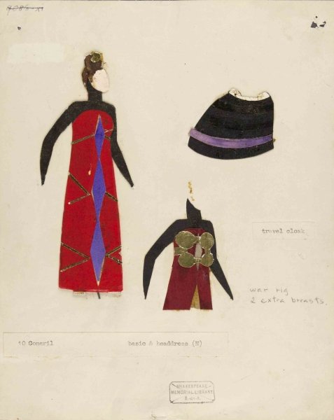 The red and black dress in this image has been taken from a paper doll and stuck onto card. You can just see the metal strut,, that made the doll stand upright, sticking out from the hem. © RSC