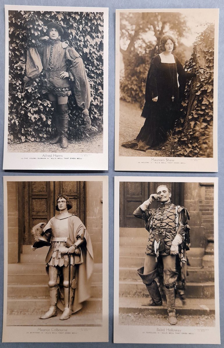 A selection of collectable postcards published by The Shakespeare Memorial Theatre to promote ‘All’s Well That Ends Well’ (1922)