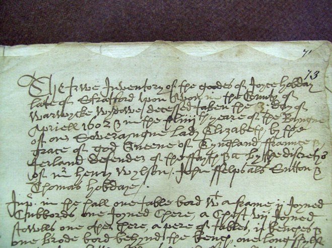 Detail from the 1602 inventory of Joyce Hobday.