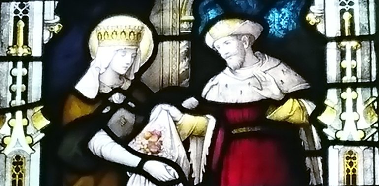 A Biblical scene from the stained glass window at Holy Trinity Church