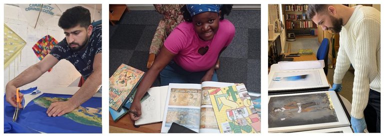 Three images depicting GAP artists working on their installations.