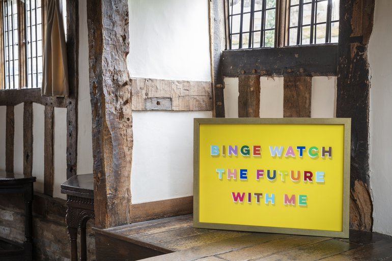 Little Cures, The Shakespeare Birthplace Trust, 2021. Binge Watch the Future With Me, by Harvey Steele. Exhibition curated by Martha Kelsey/photographed by James Dobson.