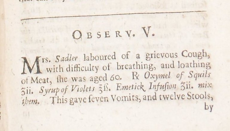 Page taken from the book 'Select observations on English bodies' written by John Hall. The page discussed the case of Isobel Sadler.