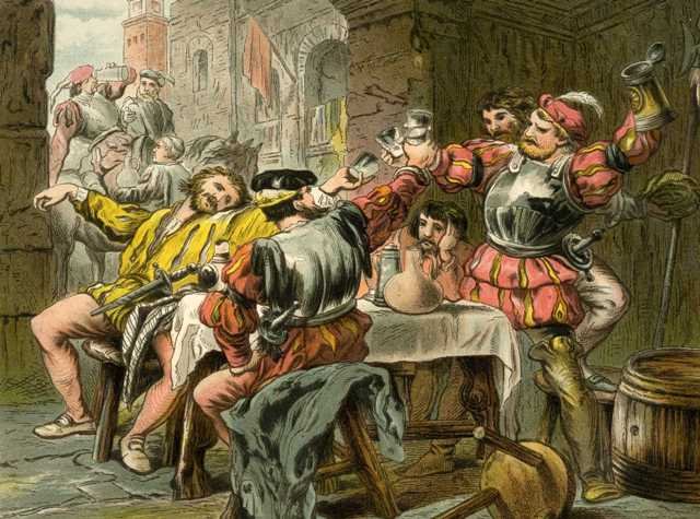 The soldiers’ merrymaking in Othello, and Iago’s fake drunkenness.