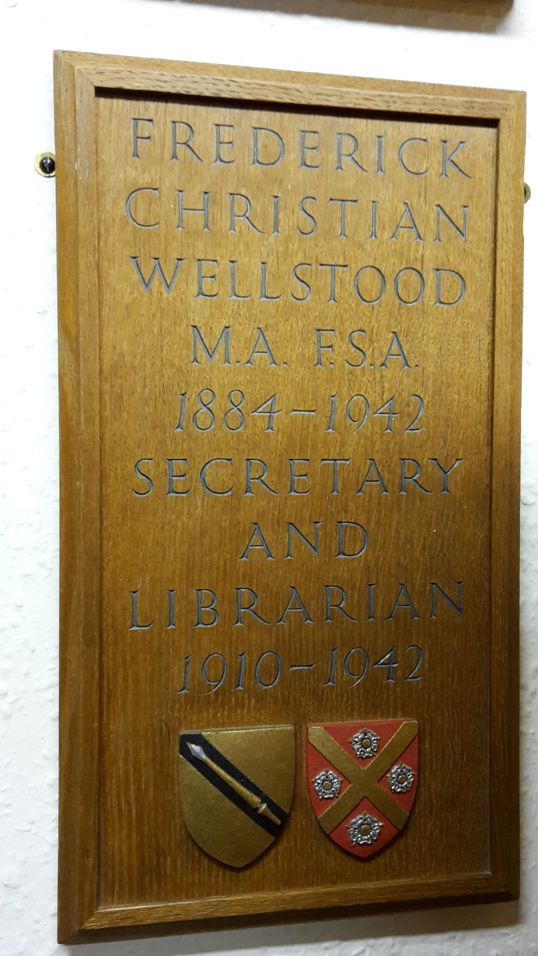Plaque to F. C. Wellstood in the Reading Room