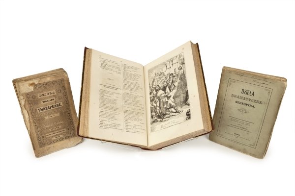Some of the early Polish translations of Shakespeare’s plays at the Shakespeare Birthplace Trust Library:  the translations of Ignacy Hołowinski and Stanisław Koźmian, as well as Józef Ignacy Kraszewski’s Dzieła Dramatyczne Williama Shakespeare