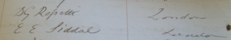 The signatures of Rossetti and Eleanor Elizabeth Siddal 9th January 1860