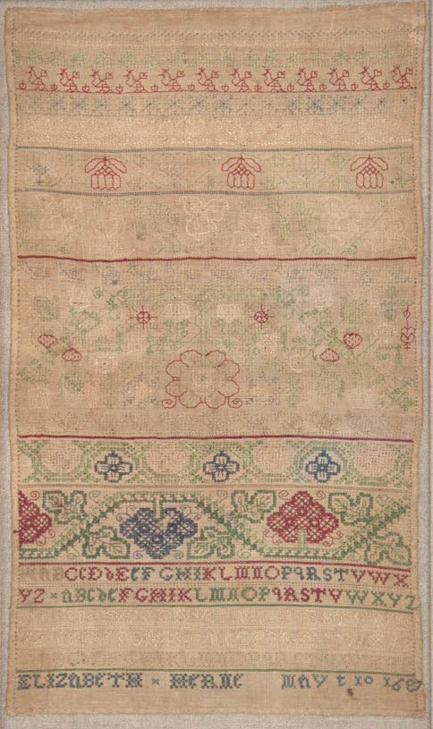 A rare James II embroidered band sampler, dated 1687