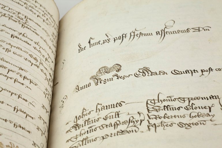 Detail of angel illustration in the Register of the Guild of the Holy Cross BRT1/1