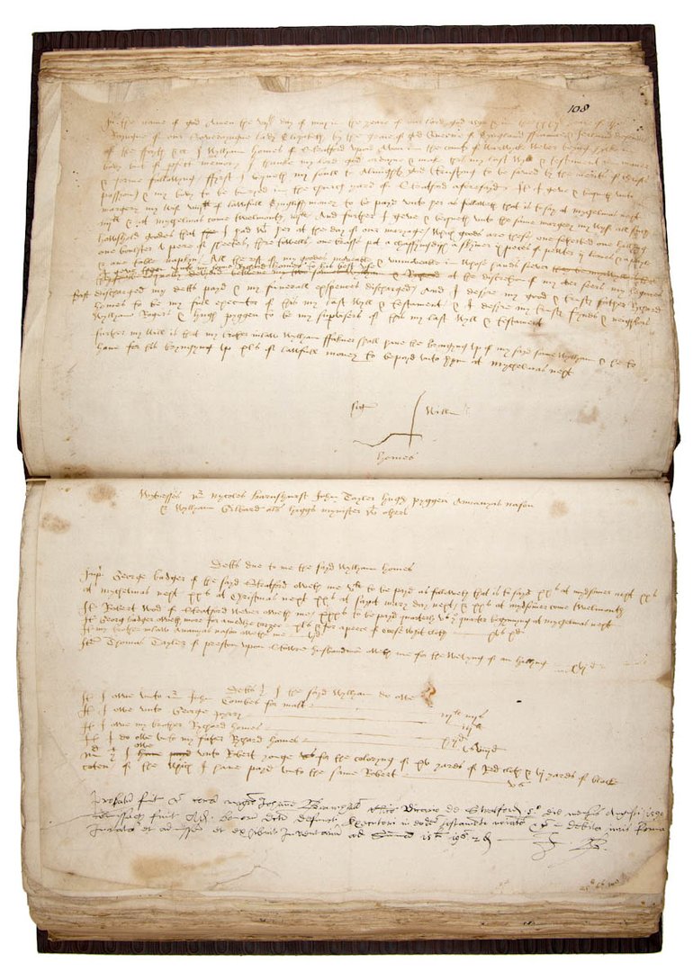 Will of William Homes, 1590 (BRU/15/6/63). Very neatly written, but the writing is rather faded.