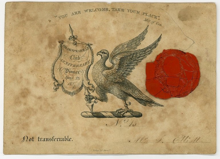 Shakespearean Club Anniversary Dinner Invitation