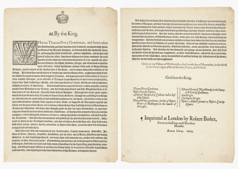 Printed proclamation for the apprehension of the chief conspirators in the Gunpowder Plot