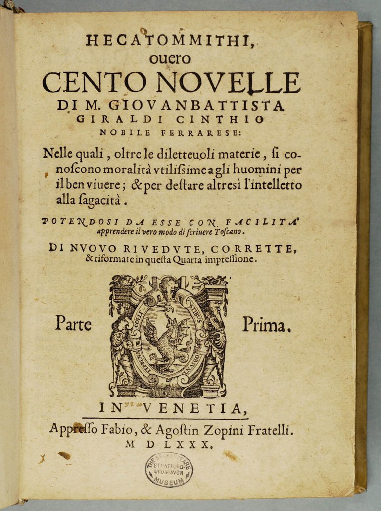 Cinthio Hecatommithi title page