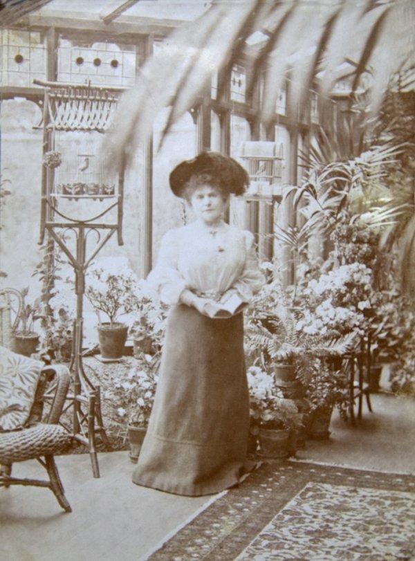 Marie Corelli in her conservatory