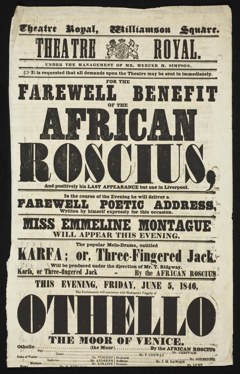 Othello playbill, Theatre Royal Liverpool, 1846