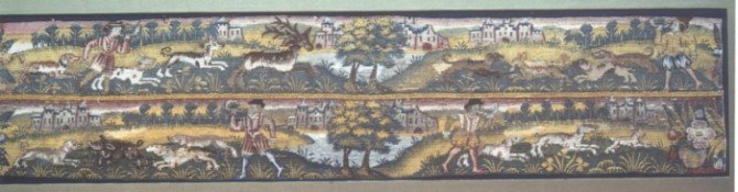 A late 16th/early 17th century Sheldon tapestry border, from the Shakespeare Birthplace Trust Collections.