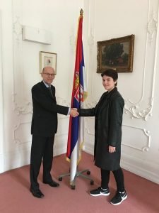 Tara and the Serbian Ambassador at the Serbian Embassy, London