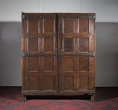 The ‘Cubborde of Boxes’. A late 16th-century oak cupboard made to store the Stratford Corporation Records in 1594;