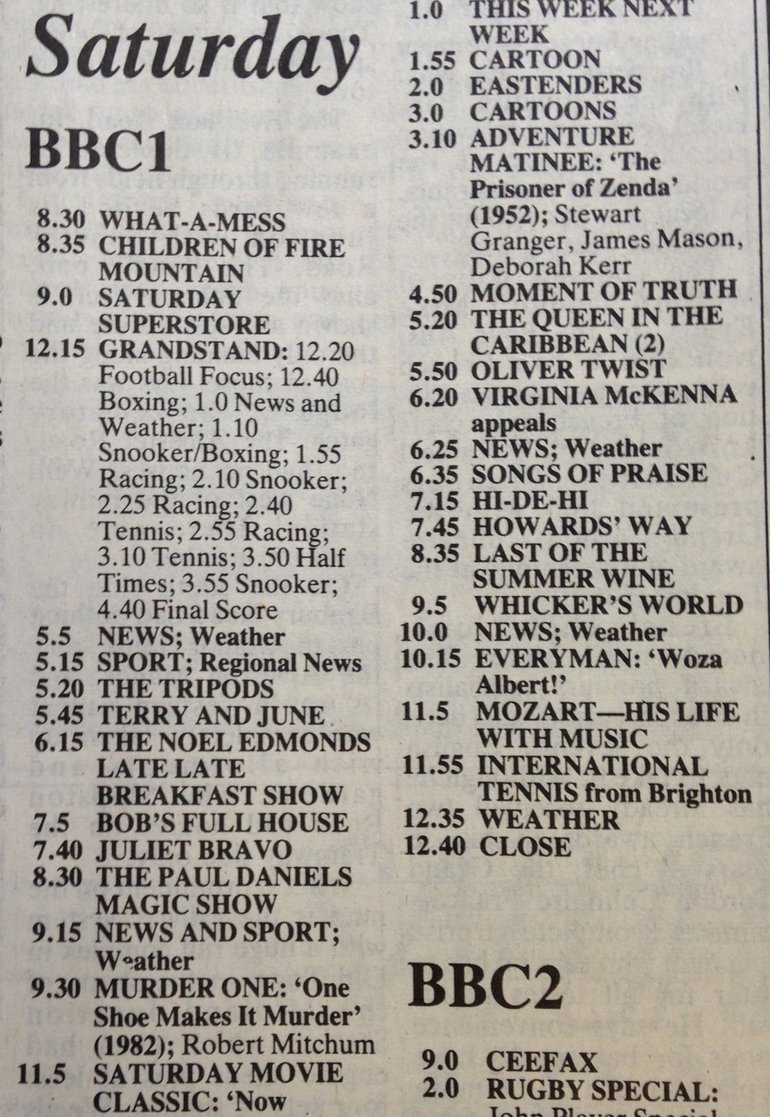 TV listings 1985