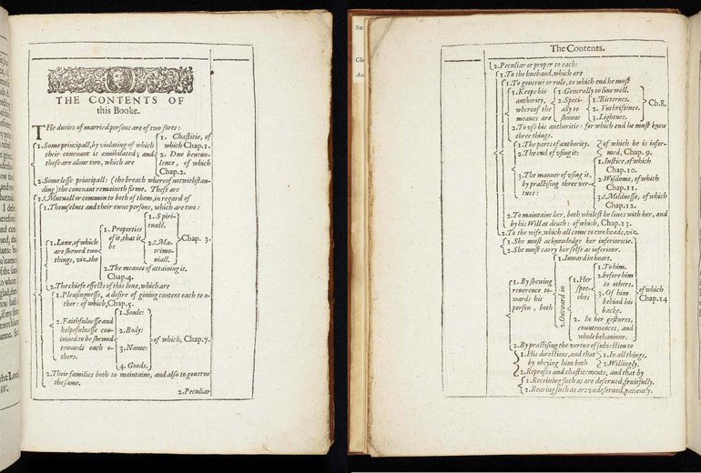 Contents pages from A Bride-Bush 1619