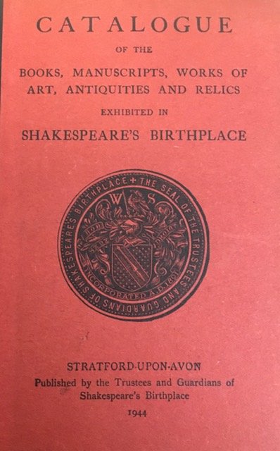 Image showing the printed front cover of William Bucher's copy of a Shakespeare's Birthplace Catalogue dated 1944