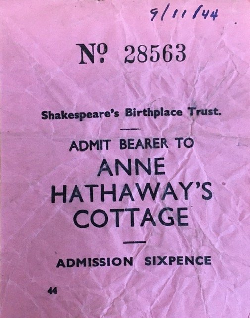 Image showing a printed entrance ticket to Anne Hathaway's Cottage dated 9 November 1944