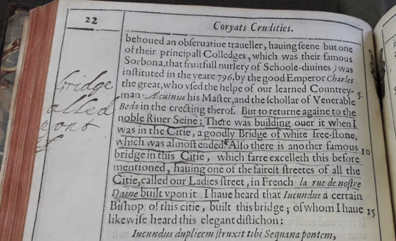 Annotations in the SBT copy of Coryat’s Crudities.